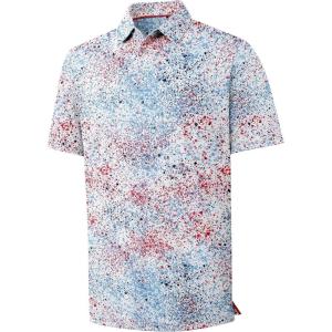 ZITY Men’s Golf Polo Shirt Short Sleeve Performance Moisture Wicking Collared Print Shirt for Golf and Casual Wear(Red Blue Splattered Paint)