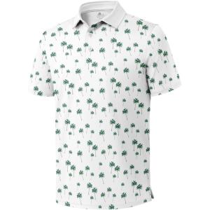 ZITY Men’s Golf Polo Shirt Short Sleeve Performance Moisture Wicking Collared Print Shirt for Golf and Casual Wear(Z-white Coconut Tree)