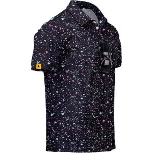 ZITY Mens Golf Polo Shirts Short Sleeve UPF 50+ Performance Moisture Wicking Print Pattern Casual Collared Golf Shirt for Men(Black)
