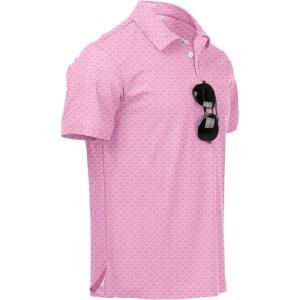 ZITY Mens Golf Polo Shirts Short Sleeve UPF 50+ Performance Moisture Wicking Print Pattern Casual Collared Golf Shirt for Men(Light Pink)