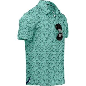 ZITY Mens Golf Polo Shirts Short Sleeve UPF 50+ Performance Moisture Wicking Print Pattern Casual Collared Golf Shirt for Men(Mint Green)