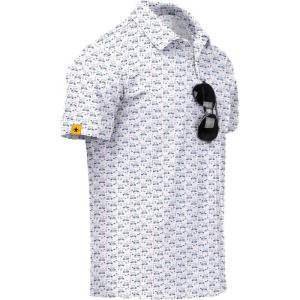ZITY Mens Golf Polo Shirts Short Sleeve UPF 50+ Performance Moisture Wicking Print Pattern Casual Collared Golf Shirt for Men(White)