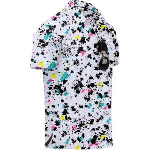 ZITY Mens Golf Polo Shirts Short Sleeve UPF 50+ Performance Moisture Wicking Print Pattern Casual Collared Golf Shirt for Men(White Black)