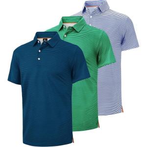 ZITY Men’s Golf Polo Shirts Striped Moisture Wicking Performance Mens Polo Shirts Short Sleeve Golf Polo Shirts for Men(3 Pack-blue+dark Teal Blue+green)