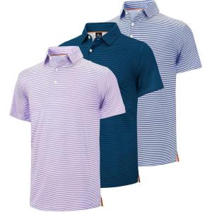 ZITY Men’s Golf Polo Shirts Striped Moisture Wicking Performance Mens Polo Shirts Short Sleeve Golf Polo Shirts for Men(3 Pack-blue+dark Teal Blue+light Purple)