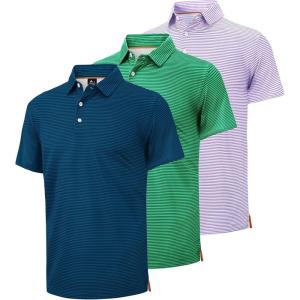 ZITY Men’s Golf Polo Shirts Striped Moisture Wicking Performance Mens Polo Shirts Short Sleeve Golf Polo Shirts for Men(3 Pack-dark Teal Blue+green+light Purple)
