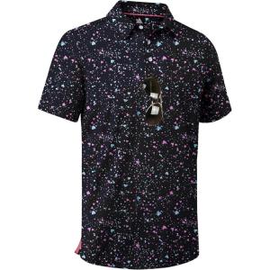 ZITY Mens Golf Shirt Short Sleeve Moisture Wicking Performance Daily Casual Print Patterns Collared Golf Polo Shirts for Men(Black Painting)