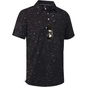 ZITY Mens Golf Shirt Short Sleeve Moisture Wicking Performance Daily Casual Print Patterns Collared Golf Polo Shirts for Men(Black White Dots)