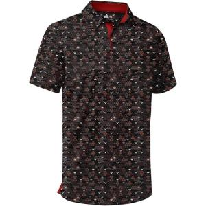 ZITY Mens Golf Shirt Short Sleeve Moisture Wicking Performance Daily Casual Print Patterns Collared Golf Polo Shirts for Men(Black White Red)