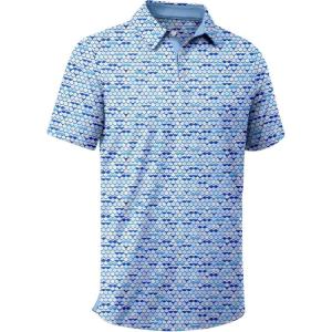 ZITY Mens Golf Shirt Short Sleeve Moisture Wicking Performance Daily Casual Print Patterns Collared Golf Polo Shirts for Men(Blue White)