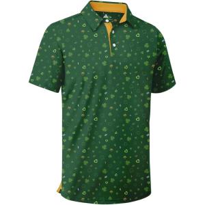 ZITY Mens Golf Shirt Short Sleeve Moisture Wicking Performance Daily Casual Print Patterns Collared Golf Polo Shirts for Men(Bright Green)