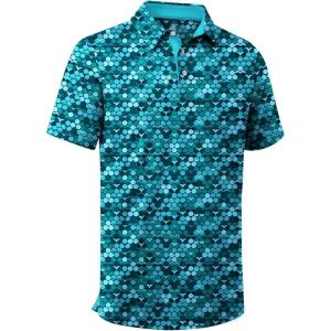ZITY Mens Golf Shirt Short Sleeve Moisture Wicking Performance Daily Casual Print Patterns Collared Golf Polo Shirts for Men(Cyan)
