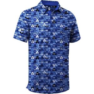 ZITY Mens Golf Shirt Short Sleeve Moisture Wicking Performance Daily Casual Print Patterns Collared Golf Polo Shirts for Men(Deep Blue Light Grey)