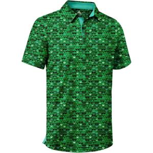 ZITY Mens Golf Shirt Short Sleeve Moisture Wicking Performance Daily Casual Print Patterns Collared Golf Polo Shirts for Men(Grass Green)