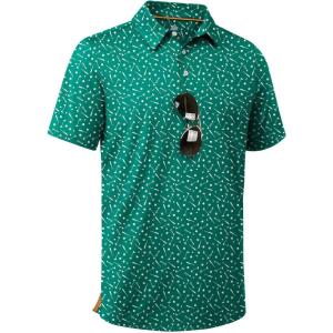 ZITY Mens Golf Shirt Short Sleeve Moisture Wicking Performance Daily Casual Print Patterns Collared Golf Polo Shirts for Men(Green Golf)