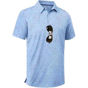 ZITY Mens Golf Shirt Short Sleeve Moisture Wicking Performance Daily Casual Print Patterns Collared Golf Polo Shirts for Men(Light Blue Dots)