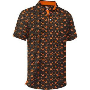 ZITY Mens Golf Shirt Short Sleeve Moisture Wicking Performance Daily Casual Print Patterns Collared Golf Polo Shirts for Men(Orange Brown)