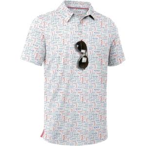 ZITY Mens Golf Shirt Short Sleeve Moisture Wicking Performance Daily Casual Print Patterns Collared Golf Polo Shirts for Men(Red Blue Green)