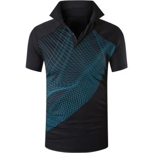 ZITY Mens Golf Shirt Short Sleeve Performance Athletic Sport Moisture Wicking Tennis Print Tee Collared Polo Shirts for Men(Black)