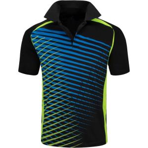 ZITY Mens Golf Shirt Short Sleeve Performance Athletic Sport Moisture Wicking Tennis Print Tee Collared Polo Shirts for Men(Line Black)