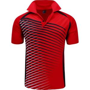 ZITY Mens Golf Shirt Short Sleeve Performance Athletic Sport Moisture Wicking Tennis Print Tee Collared Polo Shirts for Men(Line Red)