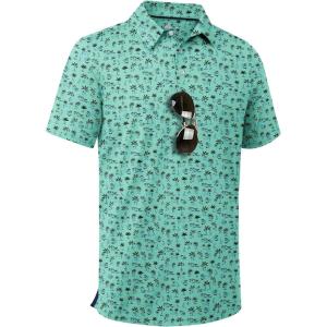 ZITY Men’s Golf Shirts Short Sleeve Moisture Wicking Performance Print Patterns Casual Collared Golf Polo Shirt for Men(Light Green Tree)