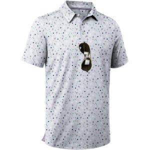 ZITY Men’s Golf Shirts Short Sleeve Moisture Wicking Performance Print Patterns Casual Collared Golf Polo Shirt for Men(Light Purple Strawberry)