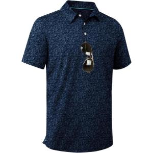 ZITY Men’s Golf Shirts Short Sleeve Moisture Wicking Performance Print Patterns Casual Collared Golf Polo Shirt for Men(Navy Graffiti)