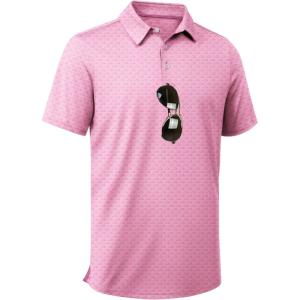 ZITY Men’s Golf Shirts Short Sleeve Moisture Wicking Performance Print Patterns Casual Collared Golf Polo Shirt for Men(Pink Waves)