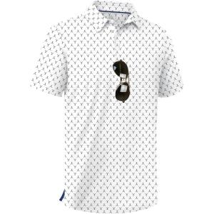 ZITY Men’s Golf Shirts Short Sleeve Moisture Wicking Performance Print Patterns Casual Collared Golf Polo Shirt for Men(White)