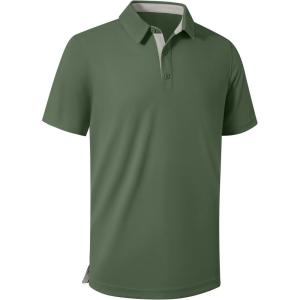 ZITY Mens Golf Shirts Short Sleeve Polo Performance Moisture Wicking Dry Fit Collared Shirts for Casual Bussiness(Army Green)