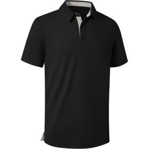 ZITY Mens Golf Shirts Short Sleeve Polo Performance Moisture Wicking Dry Fit Collared Shirts for Casual Bussiness(Black)