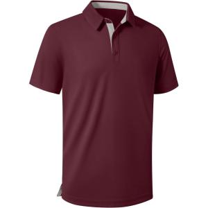 ZITY Mens Golf Shirts Short Sleeve Polo Performance Moisture Wicking Dry Fit Collared Shirts for Casual Bussiness(Wine Red)
