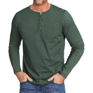 ZITY Men’s Henley Shirt Long Sleeve with Pocket Classic Casual Shirt for Men Fashion Pullover Tee Shirts(01-army Green)