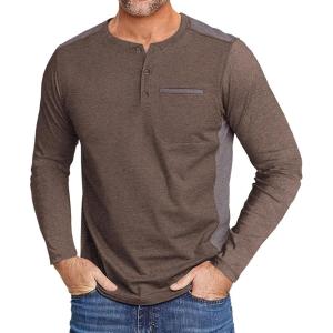 ZITY Men’s Henley Shirt Long Sleeve with Pocket Classic Casual Shirt for Men Fashion Pullover Tee Shirts(01-coffee)