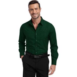 ZITY Mens Long Sleeve Button Down Shirt Jacquard Dress Shirts Casual Paisley Shirt for Wedding Party(Dark Green)