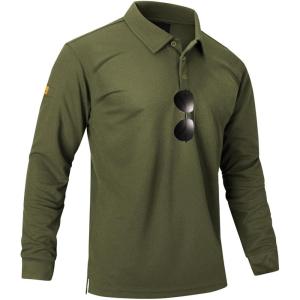 ZITY Men’s Polo Shirts Button Down Lightweight Moisture Wicking Long Sleeve Tactical Golf Performance Casual Shirts Work Tee(Army Green)