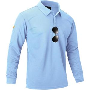 ZITY Men’s Polo Shirts Button Down Lightweight Moisture Wicking Long Sleeve Tactical Golf Performance Casual Shirts Work Tee(Moon Blue)