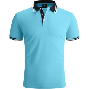 ZITY Mens Polo Shirts Casual Classic Short Sleeve Contrast Collar Polo T Shirts Moisture Wicking Golf Shirt(Blue)