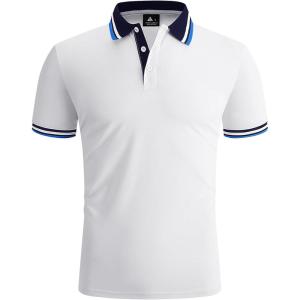 ZITY Mens Polo Shirts Casual Classic Short Sleeve Contrast Collar Polo T Shirts Moisture Wicking Golf Shirt(White)