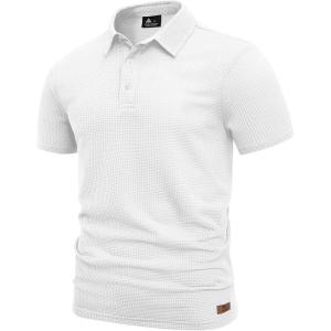 ZITY Mens Polo Shirts Short Sleeve Athletic Golf Polos Moisture Wicking Casual Polo Shirts for Men Jacquard Collared T Shirts(White)