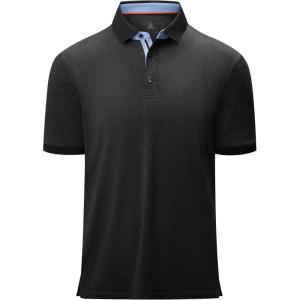 ZITY Mens Polo Shirts Short Sleeve Moisture Wicking Performance Golf Shirt Casual Collared Button Polo T-Shirt(Black)
