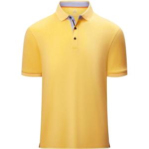 ZITY Mens Polo Shirts Short Sleeve Moisture Wicking Performance Golf Shirt Casual Collared Button Polo T-Shirt(Yellow)
