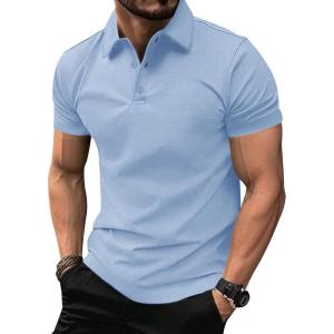 ZITY Mens Polo Shirts Short Sleeve Performance Moisture Wicking Work Golf Shirt(Sky Blue)