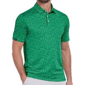 ZITY Mens Print Polo Shirts Short Sleeve Moisture Wicking Shirts for Men Golf Tennis Daily Casual Collared T-Shirt(A Light Green Clover)