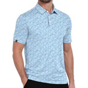 ZITY Mens Print Polo Shirts Short Sleeve Moisture Wicking Shirts for Men Golf Tennis Daily Casual Collared T-Shirt(Blue Strawberry Cup)