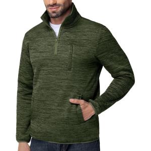 ZITY Men’s Quarter Zip Pullover Mock Neck Fleece Lined Thermal Sweatshirt with Pocket Polo Sweaters(Army Green)