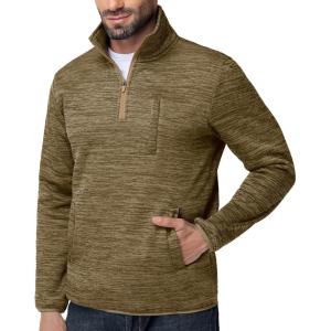 ZITY Men’s Quarter Zip Pullover Mock Neck Fleece Lined Thermal Sweatshirt with Pocket Polo Sweaters(Khaki)