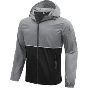 ZITY Men’s Rain Jacket Waterproof with Hood Lightweight Windproof Raincoat for Golf Hiking Camping Cycling(Black Grey)