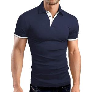 ZITY Men’s Short Sleeve Polo Shirts Collared Golf Shirt Lightweight Casual Button Down Shirts(Navy Blue)
